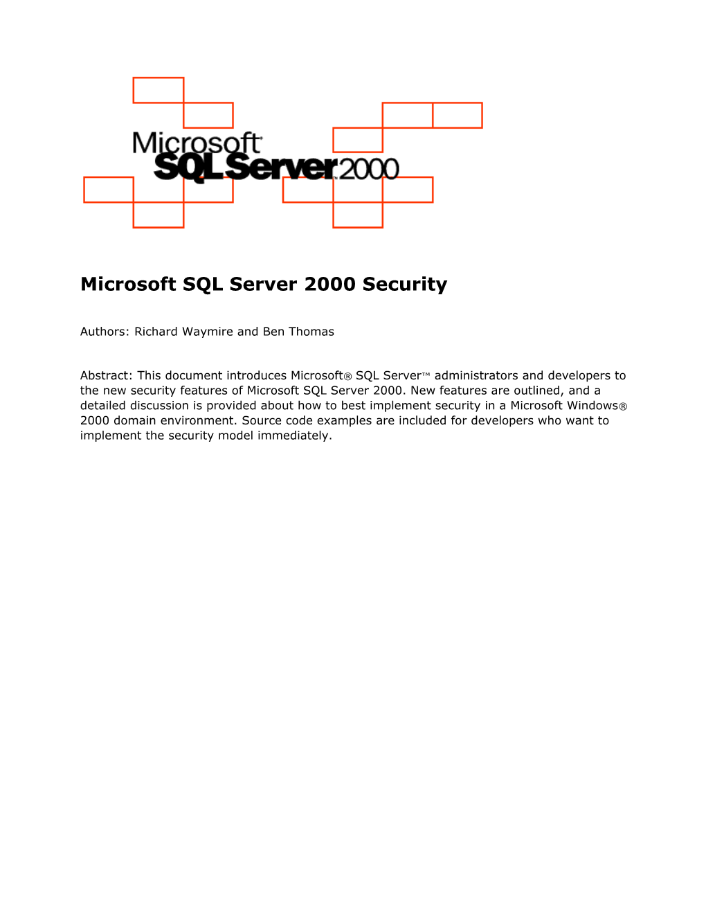 Microsoft SQL Server 2000 Security