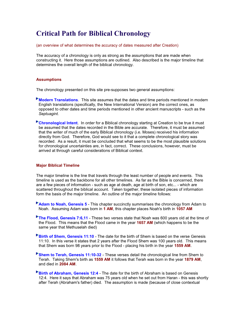 Critical Path for Biblical Chronology