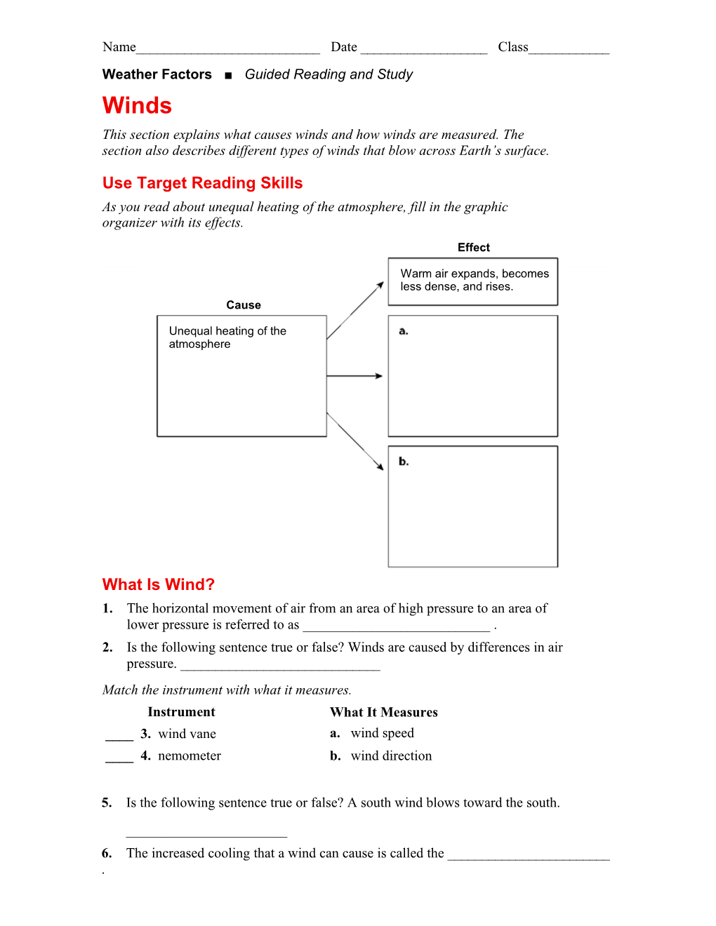 Weather Factors Guided Reading and Study