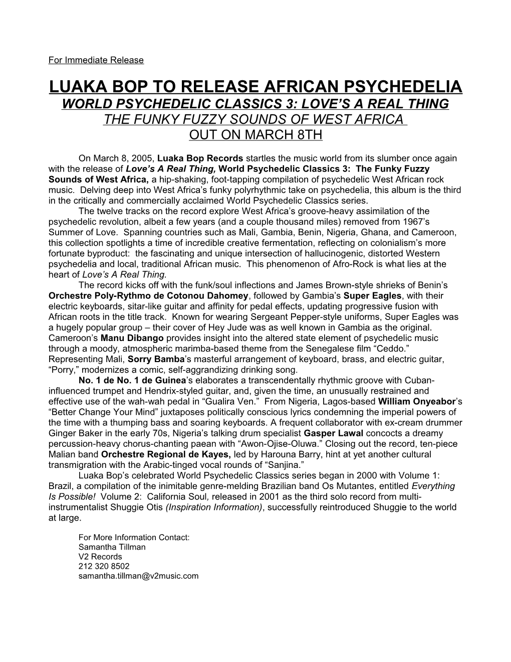 Luaka Bop to Release African Psychedelia