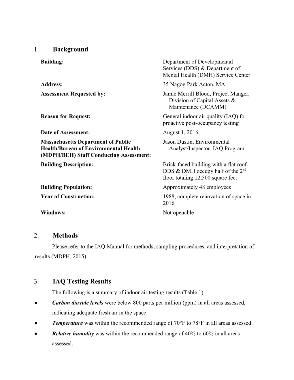 Indoor Air Quality Assessment - Department of Developmental Services & Department of Mental