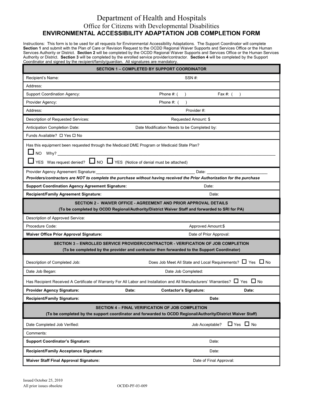 Environmental Accessibility Adaptation Job Completion Form