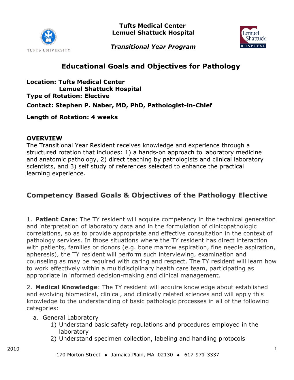 Educational Goals and Objectives for Pathology
