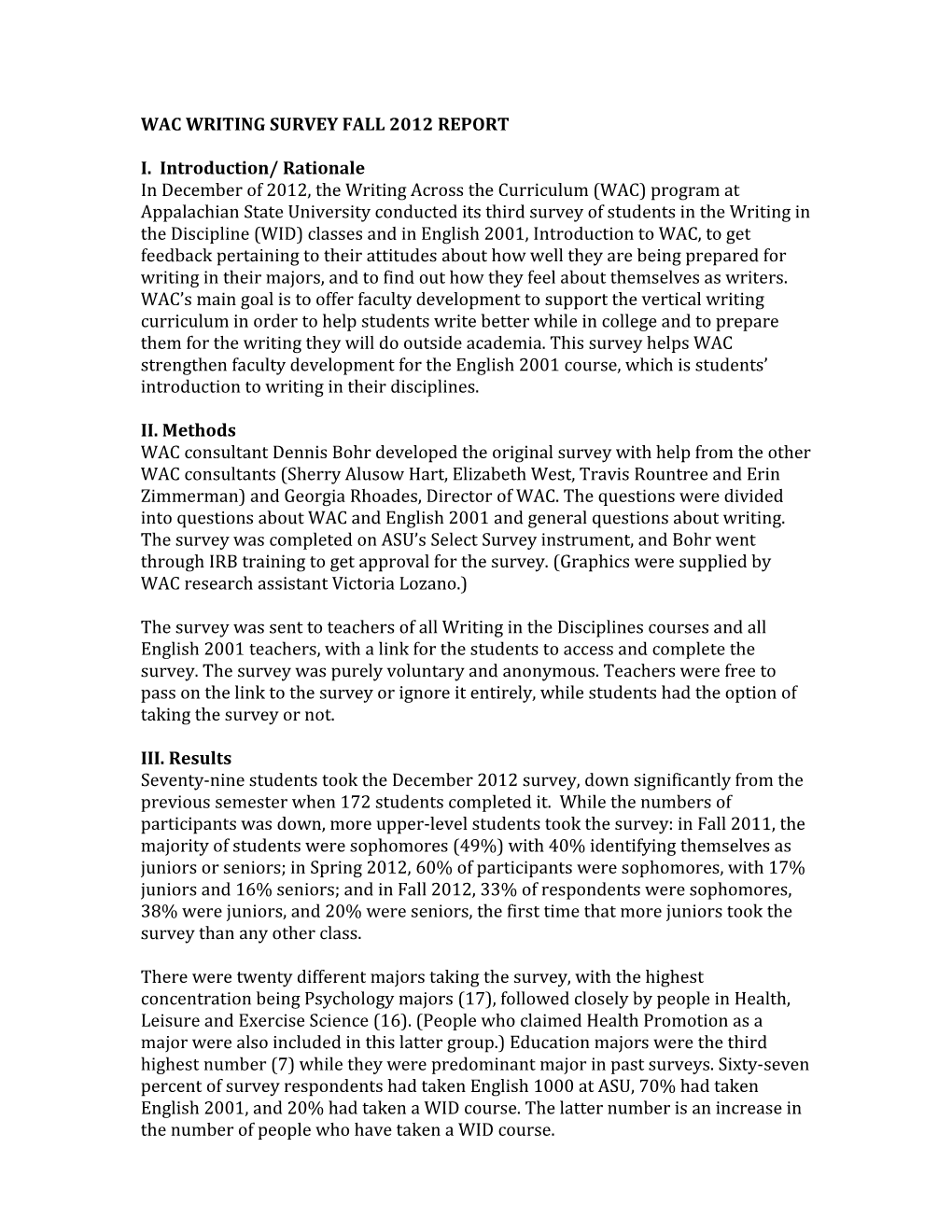 Wac Writing Survey Fall 2012 Report