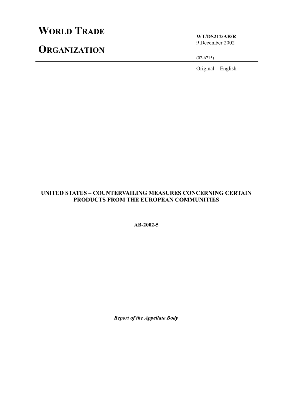 United States Countervailing Measures Concerning Certain Products from the European Communities