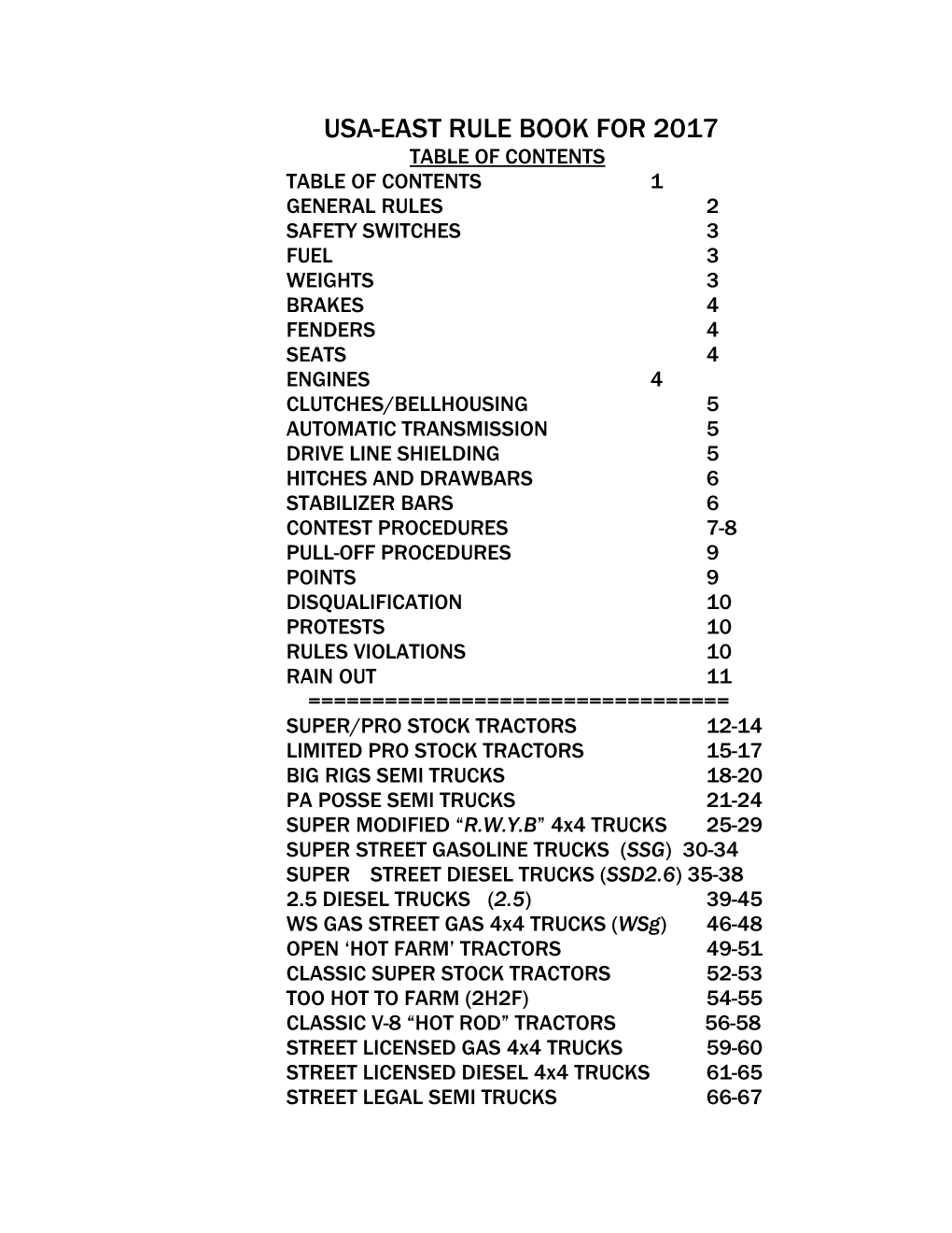 Usa-East Rule Book for 2007