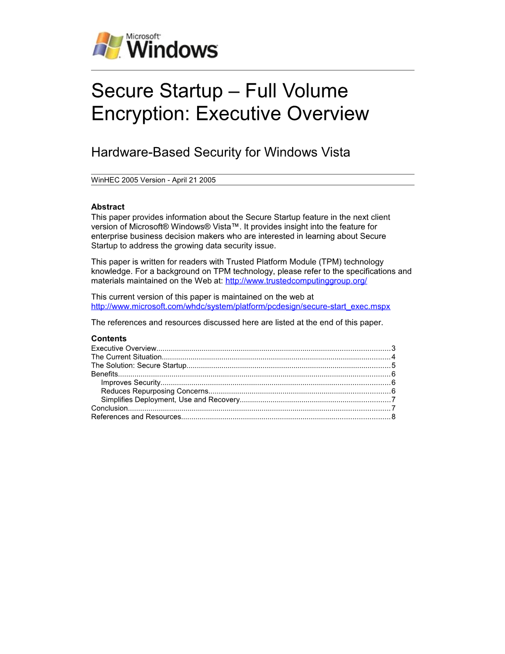 Secure Startup - Full Volume Encryption: Executive Overview