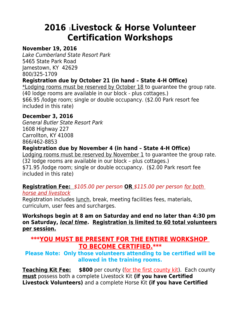 Livestock Volunteer Certification Workshop