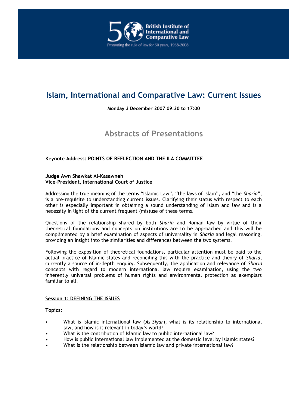 Islam, International and Comparative Law: Current Issues