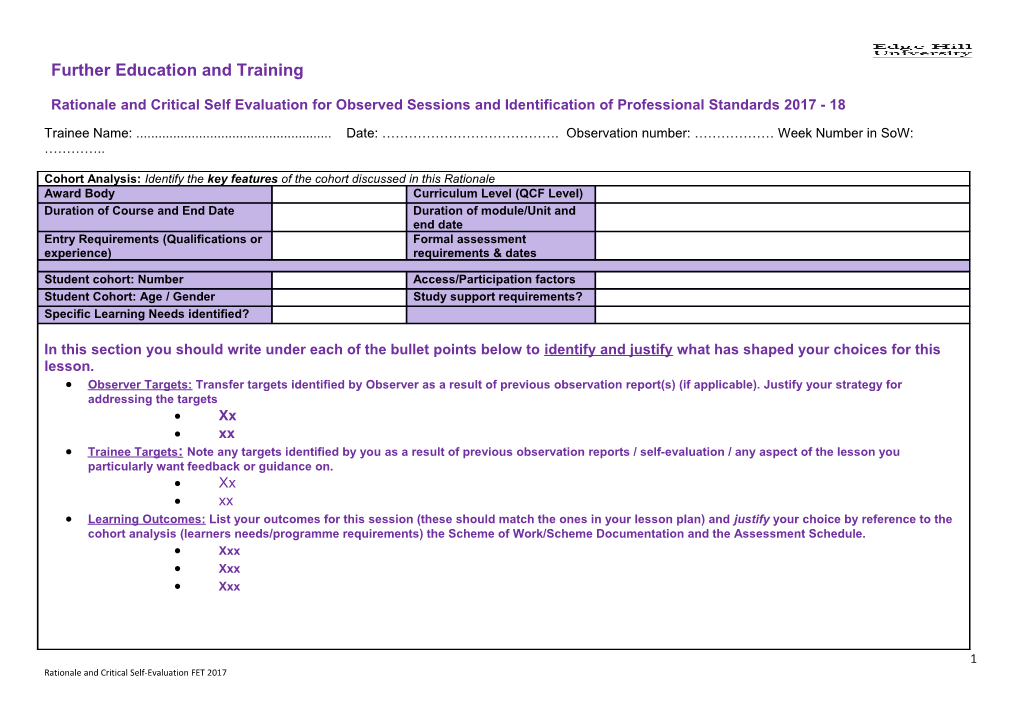 Rationaleand Criticalself Evaluationfor Observed Sessionsand Identification