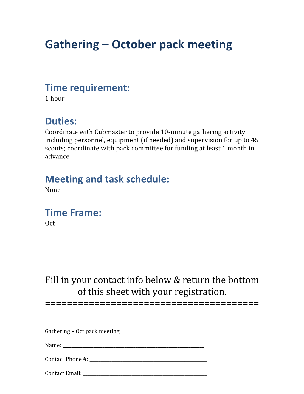 Meeting and Task Schedule