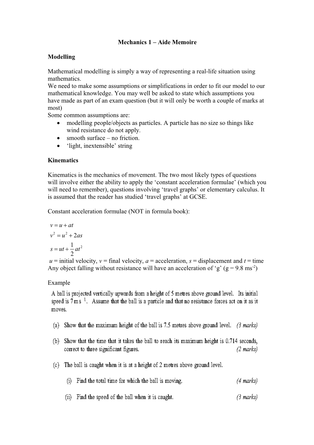 Mechanics 1 Aide Memoire