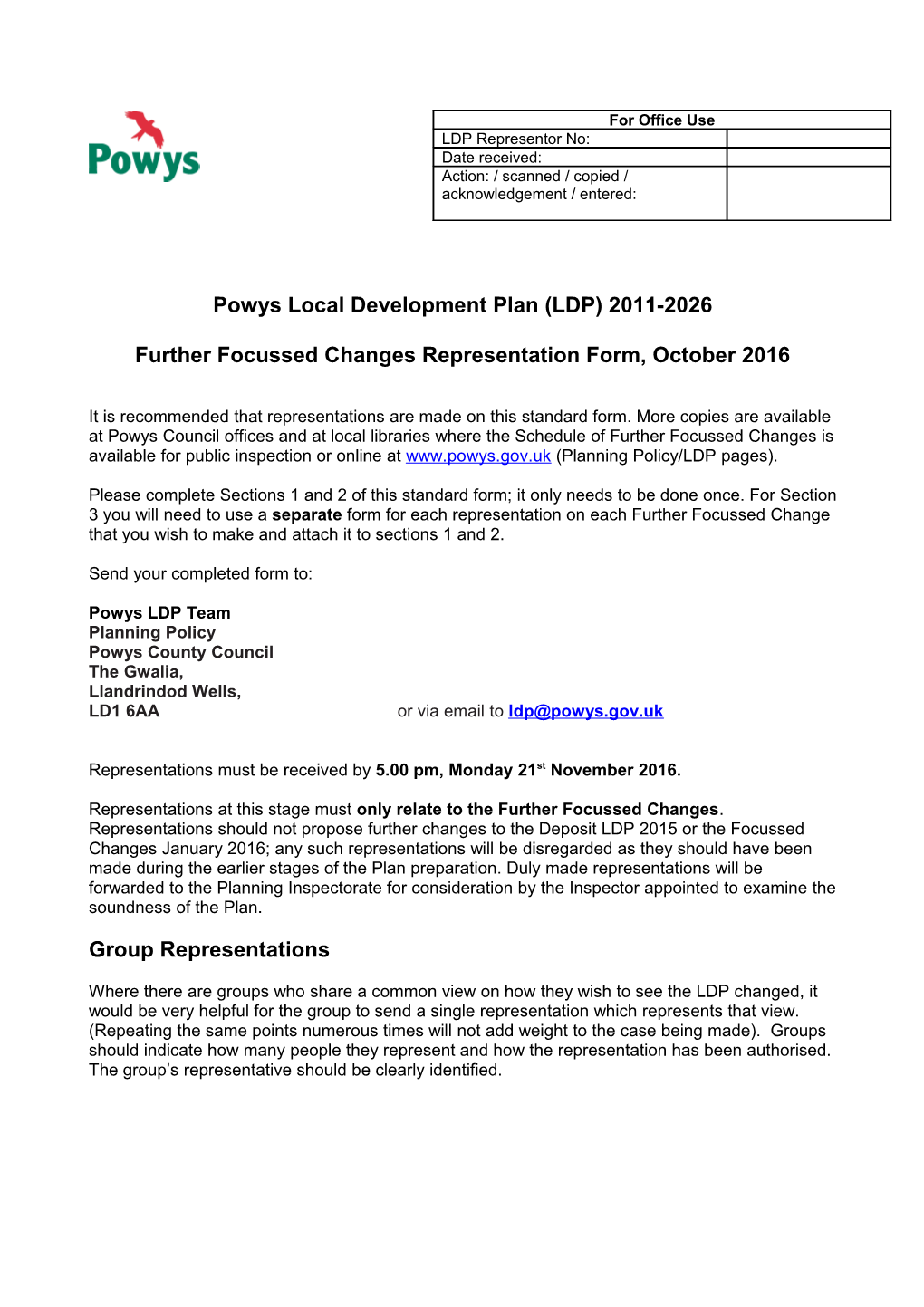 Powys Local Development Plan (LDP) 2011-2026