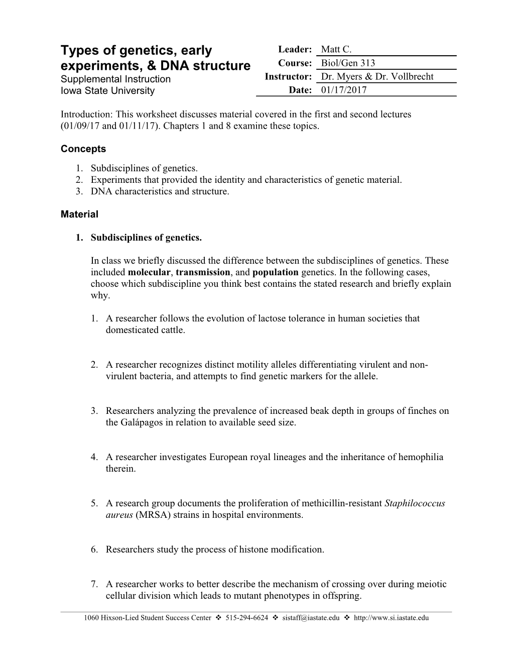 Introduction: This Worksheet Discusses Material Covered in the First and Second Lectures