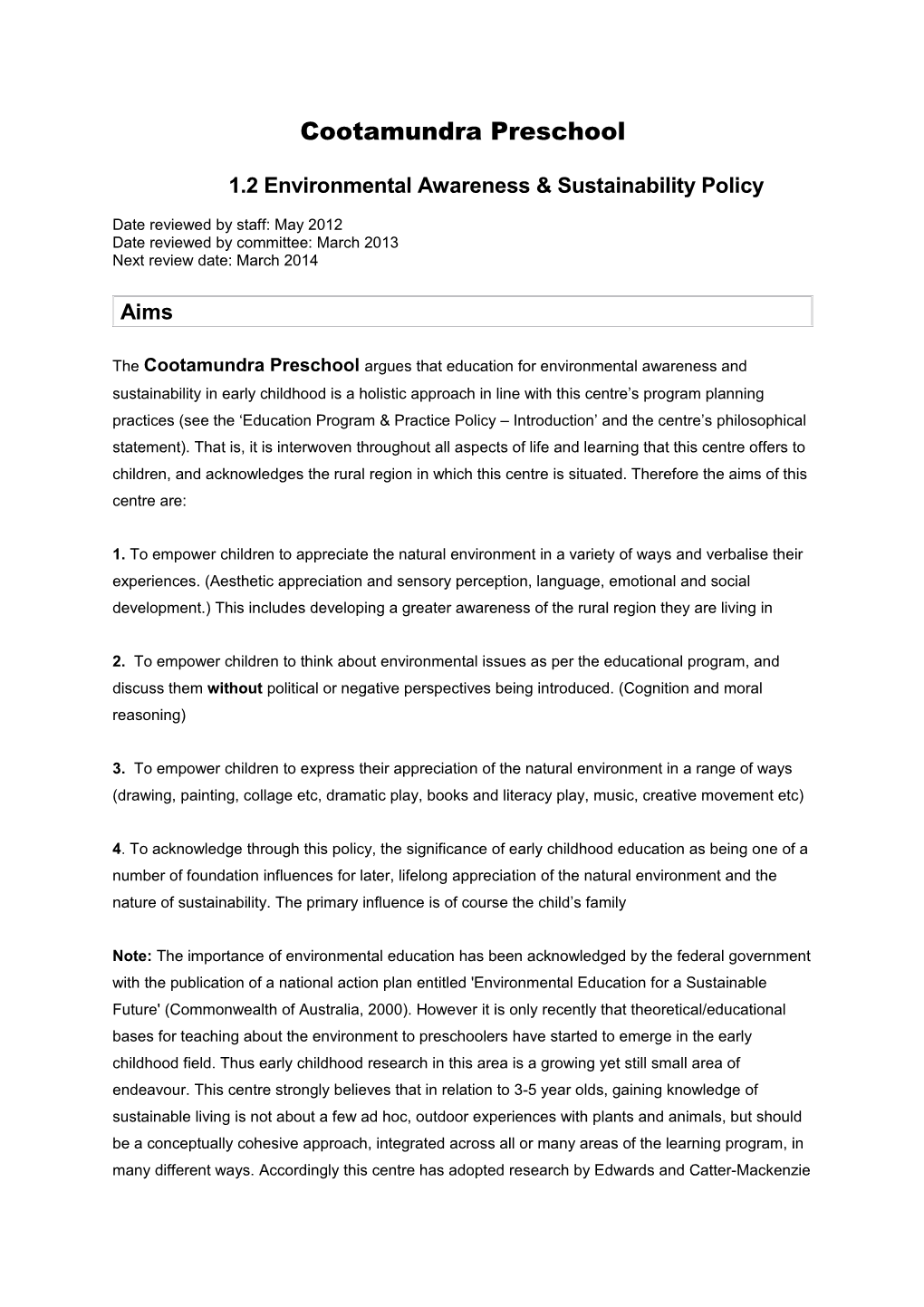 1.2 Environmental Awareness & Sustainability Policy