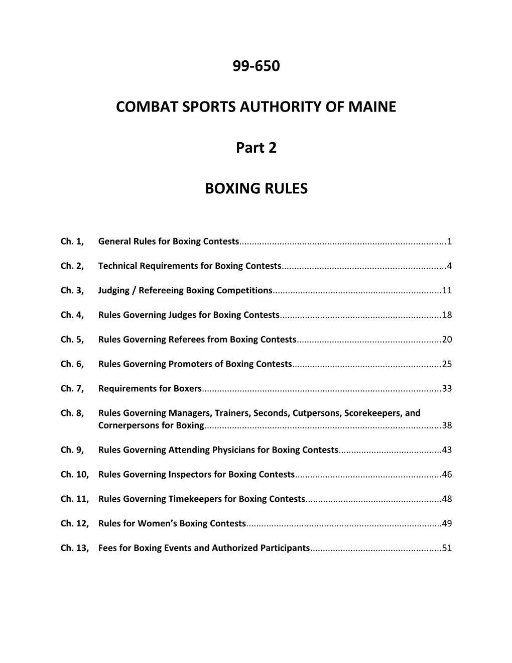 99-650 Combat Sports Authority of Maine: Boxing Rules Page 1