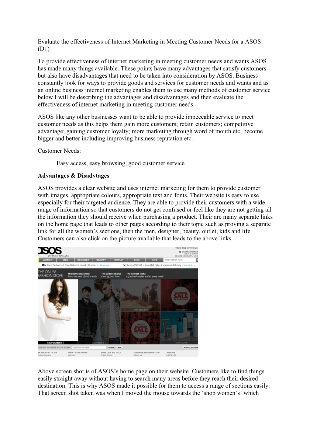 Evaluate the Effectiveness of Internet Marketing in Meeting Customer Needs for a ASOS (D1)