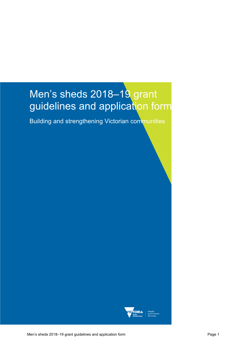 Men S Sheds 2018 19 Grant Guidelines and Application Form