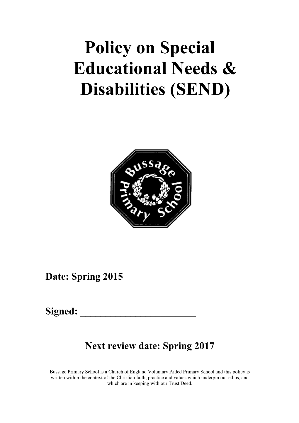 Policy on Special Educational Needs & Disabilities (SEND)