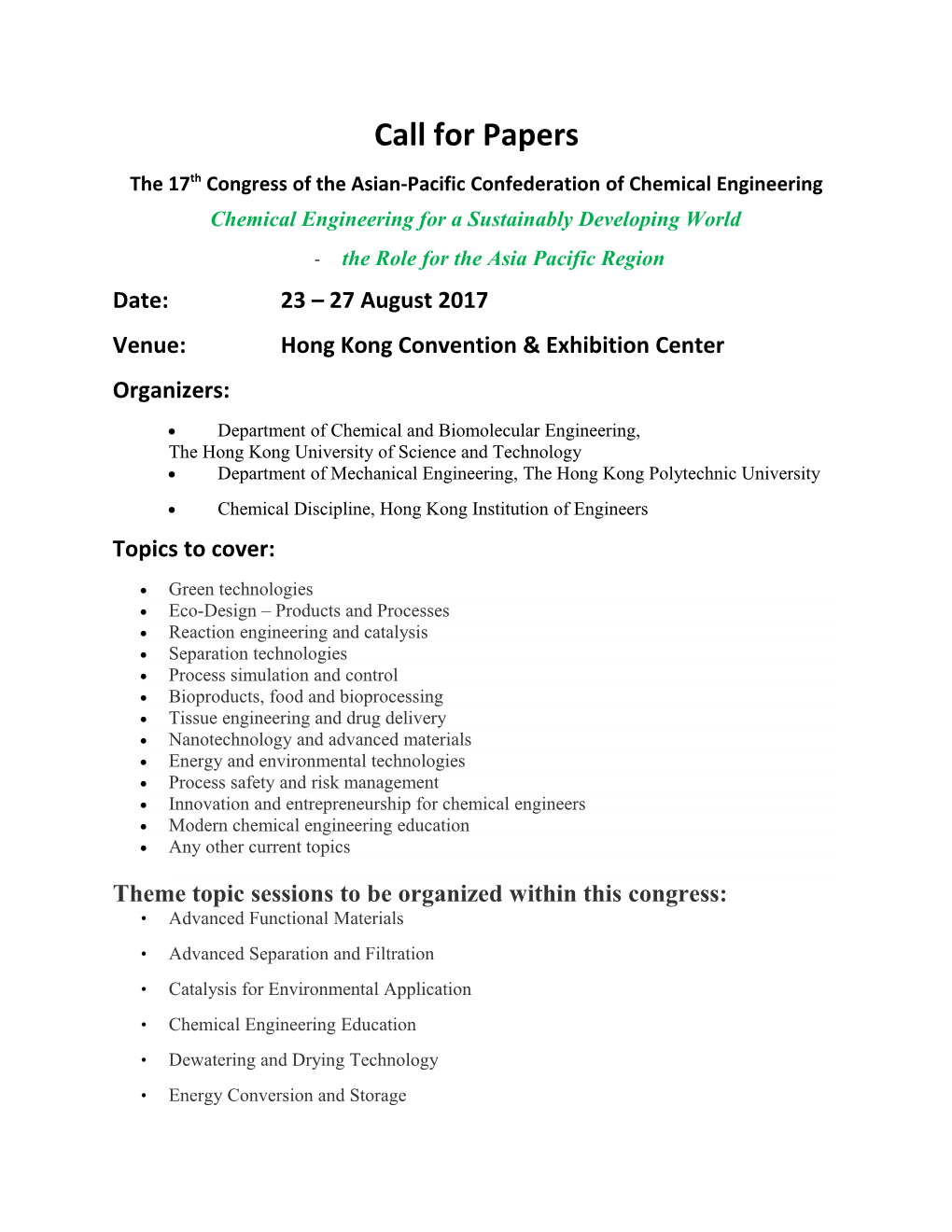 The 17Th Congress of the Asian-Pacific Confederation of Chemical Engineering