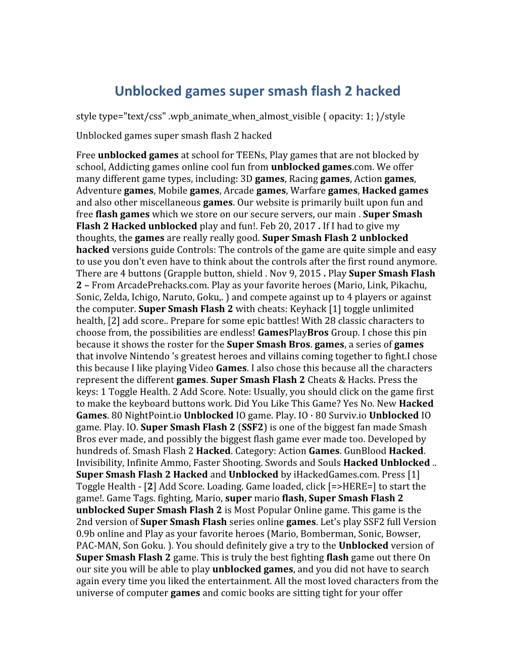 Unblocked Games Super Smash Flash 2 Hacked