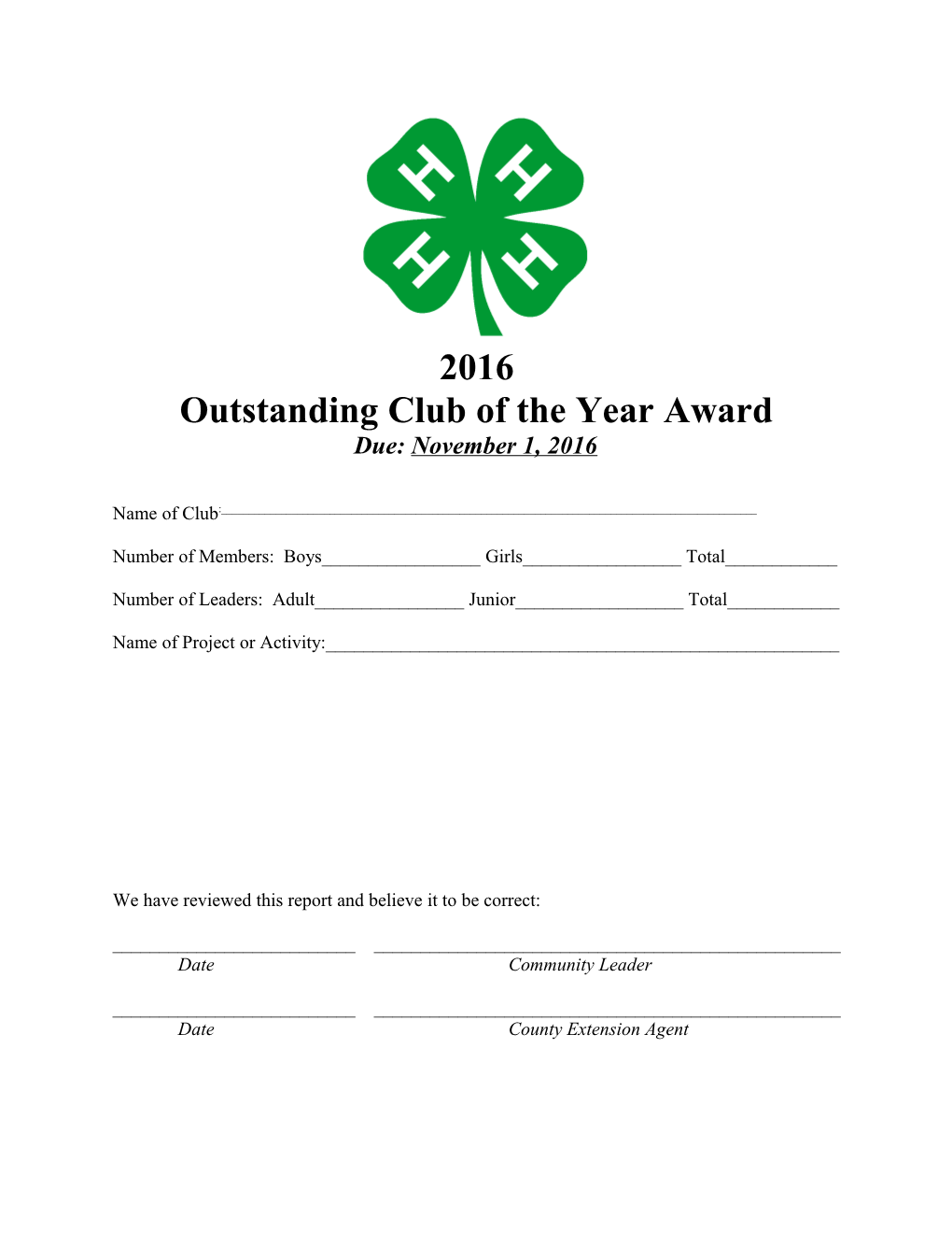 Outstanding Club of the Year Award
