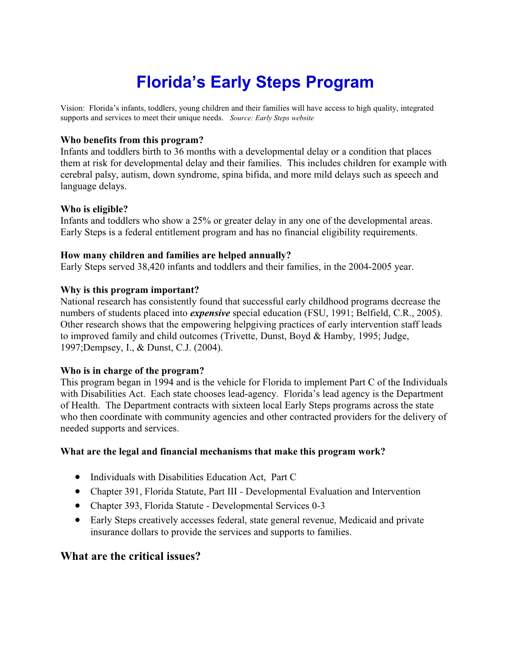 Florida S Early Steps Program