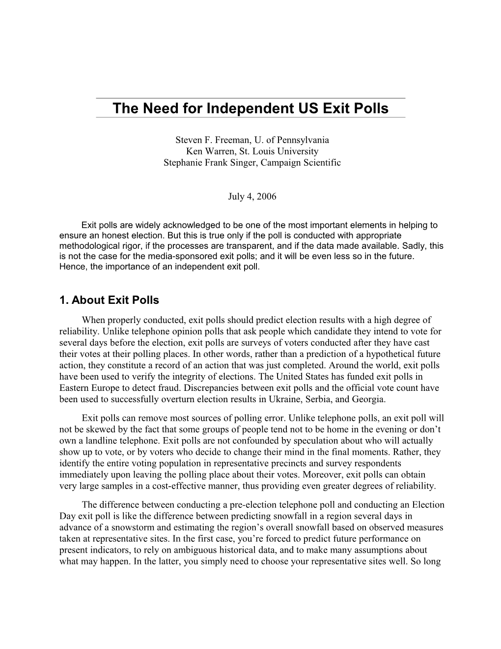 PFAW Proposal Election Verification Exit Pollpage 1Freeman, Warren, Singer