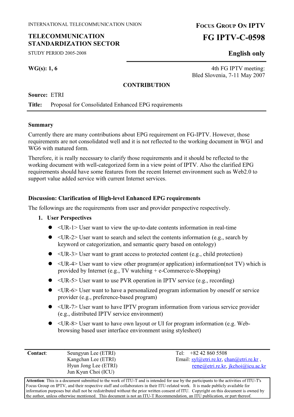 Discussion: Clarification of High-Level Enhanced EPG Requirements