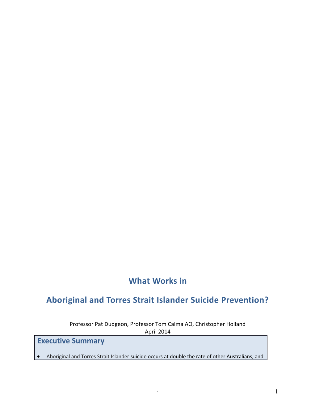Aboriginal and Torres Strait Islandersuicide Prevention?