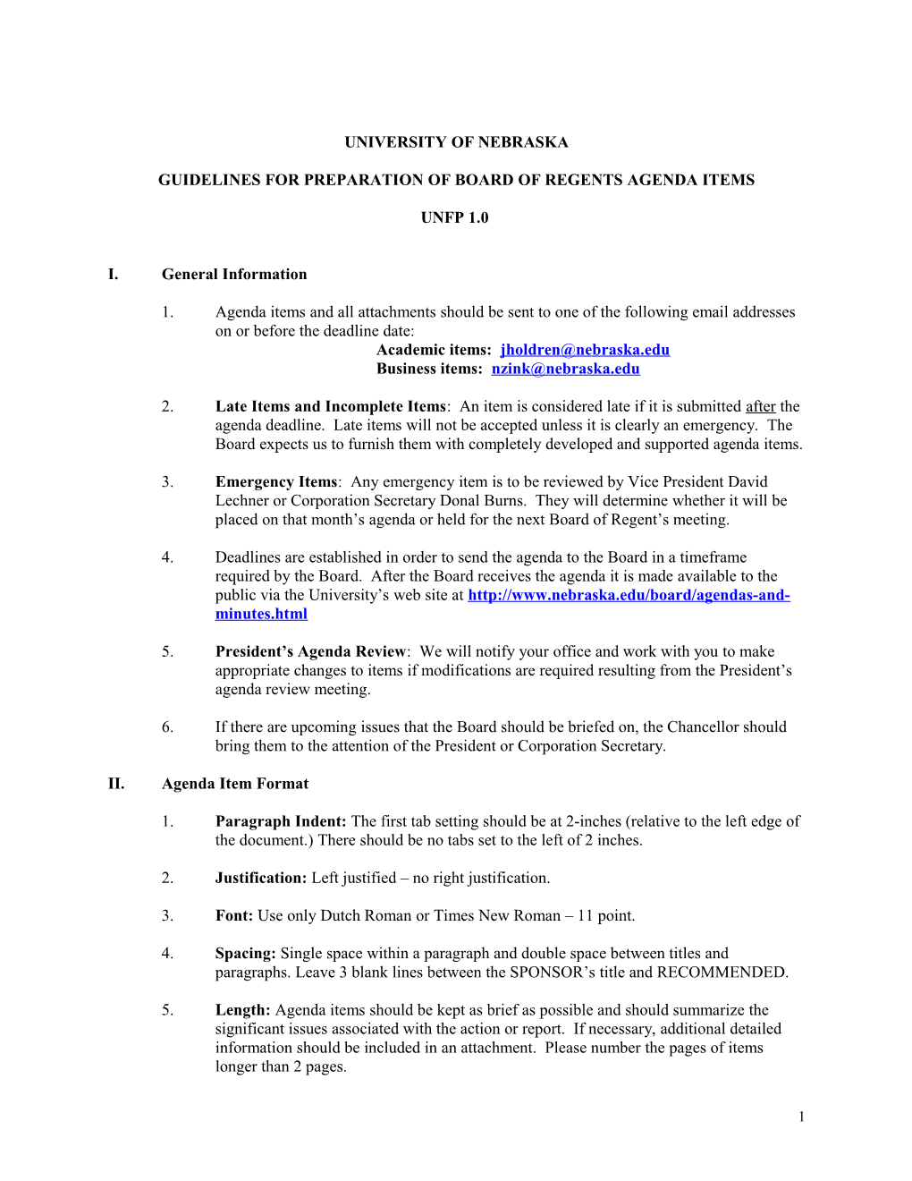 Guidelines for Preparation of Board of Regents Agenda Items
