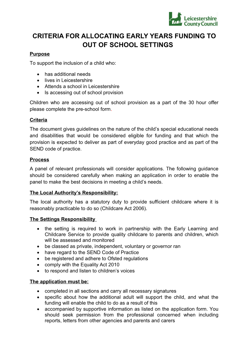 Criteria for Allocating Funding to OOS Settings