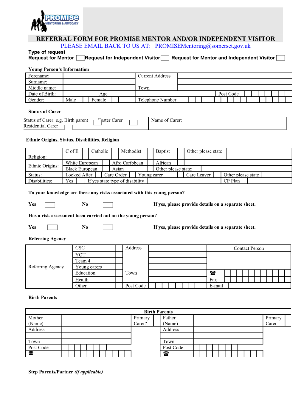 Referral Form for Promise Mentor And/Or Independent Visitor