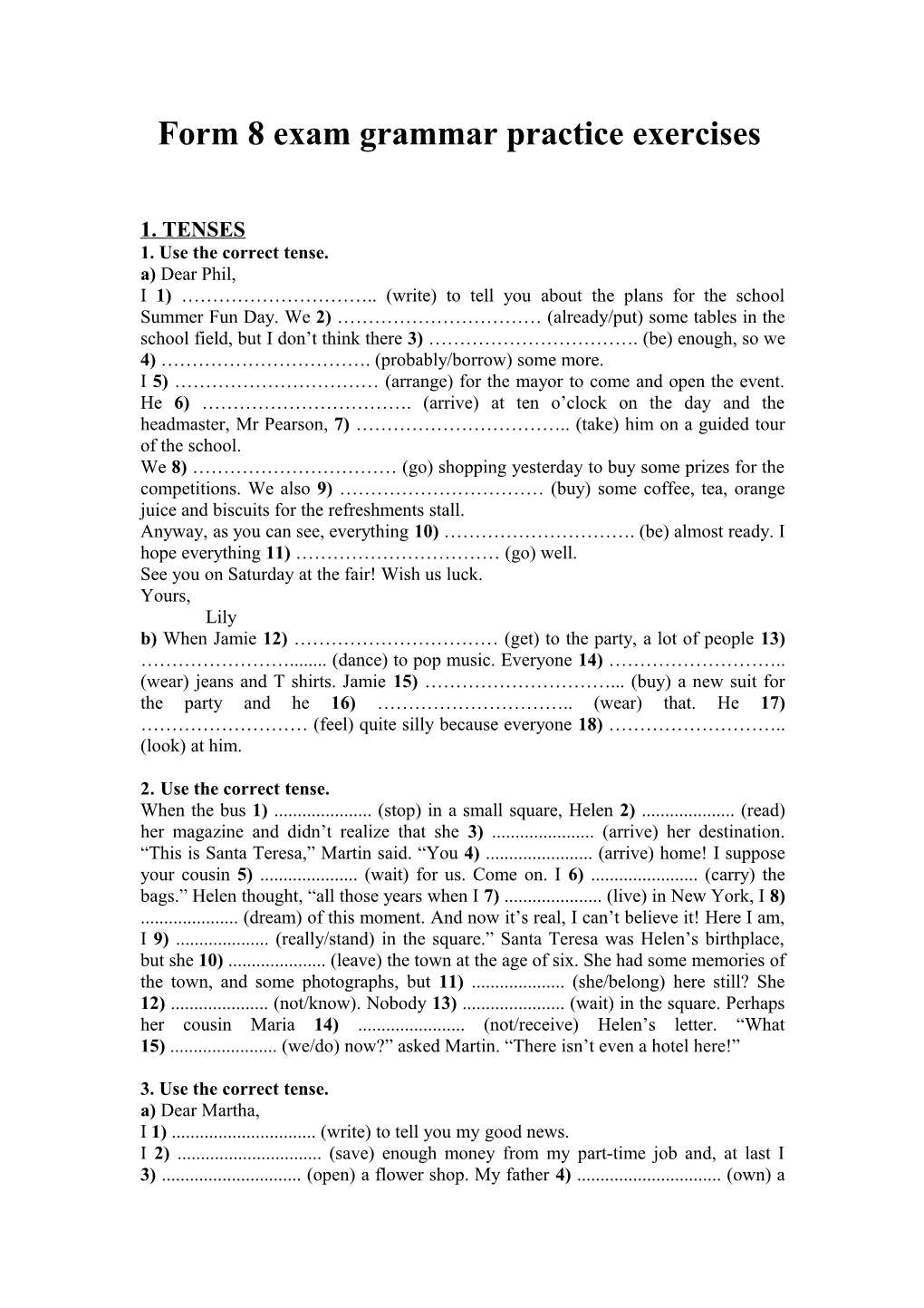 Form 8 Exam Grammar Practice Exercises