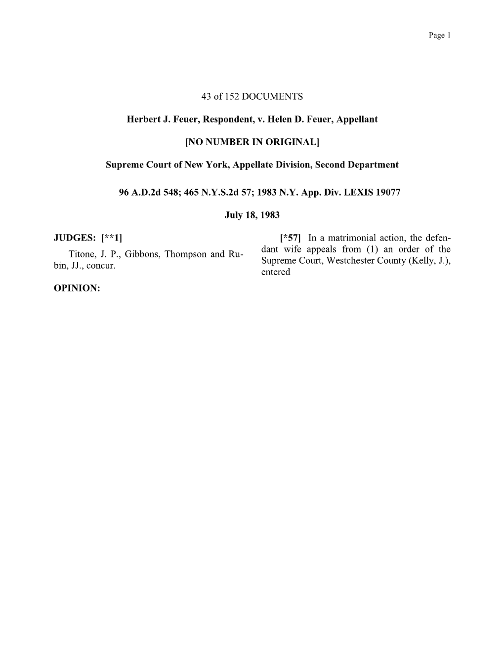 Herbert J. Feuer, Respondent, V. Helen D. Feuer, Appellant