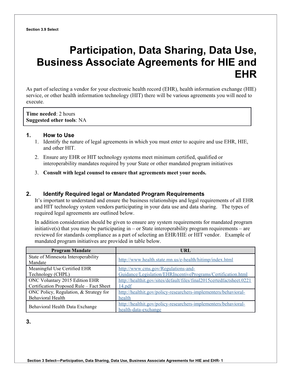 3 Participation, Data Sharing, Data Use, Business Associate Agreements for HIE and EHR