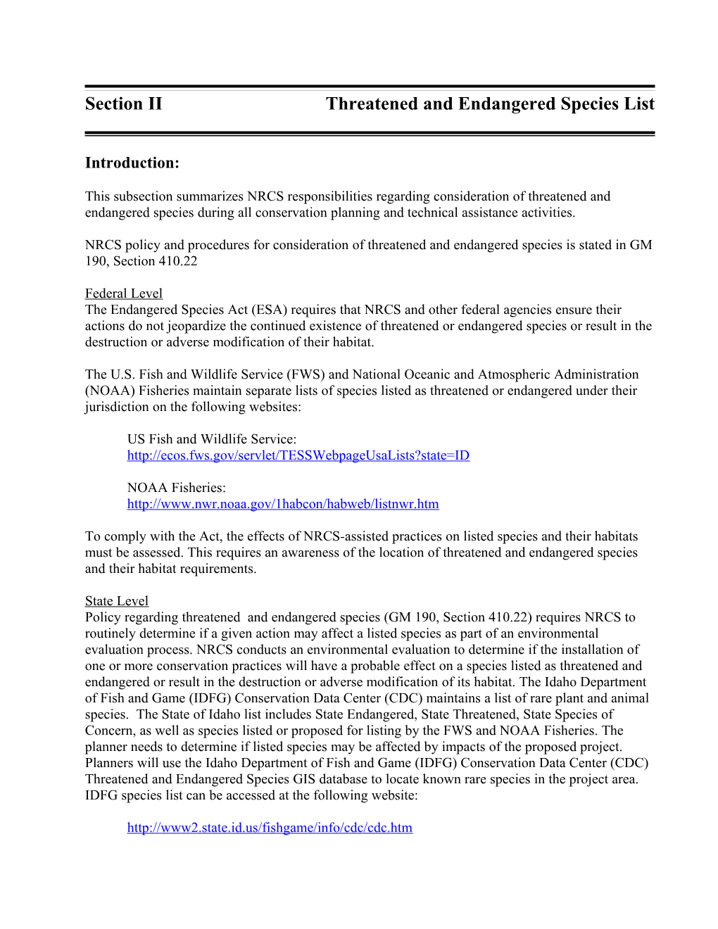 Section I - General Resource References Idaho FOTG