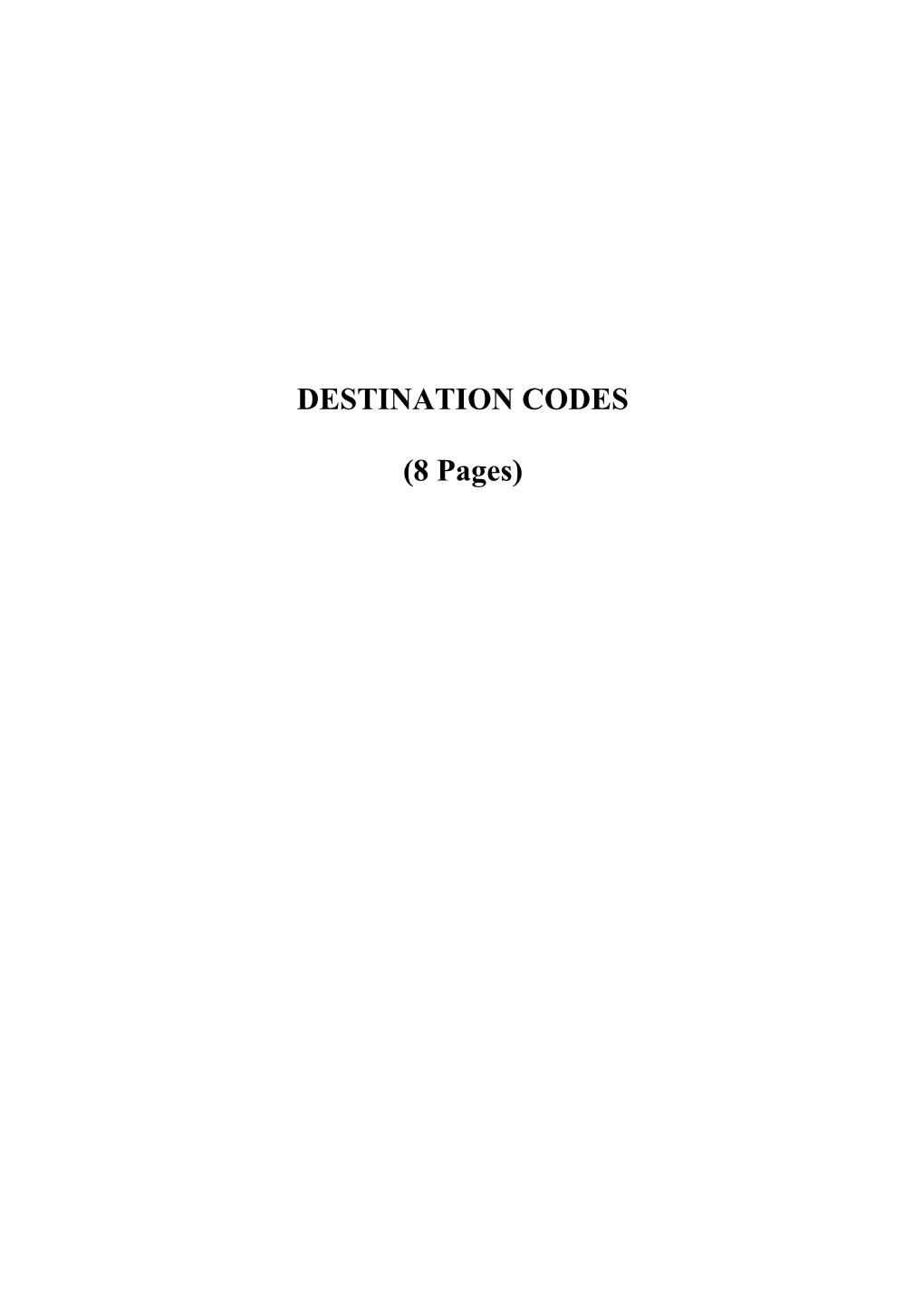 PPRS Rule 31 DESTINATION CODES