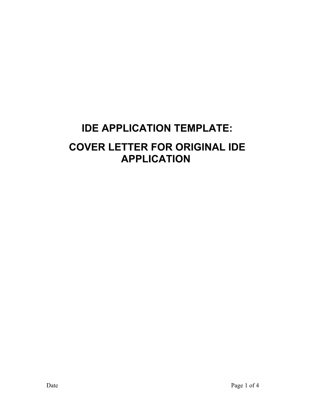 Cover Letter for Original Ide Application