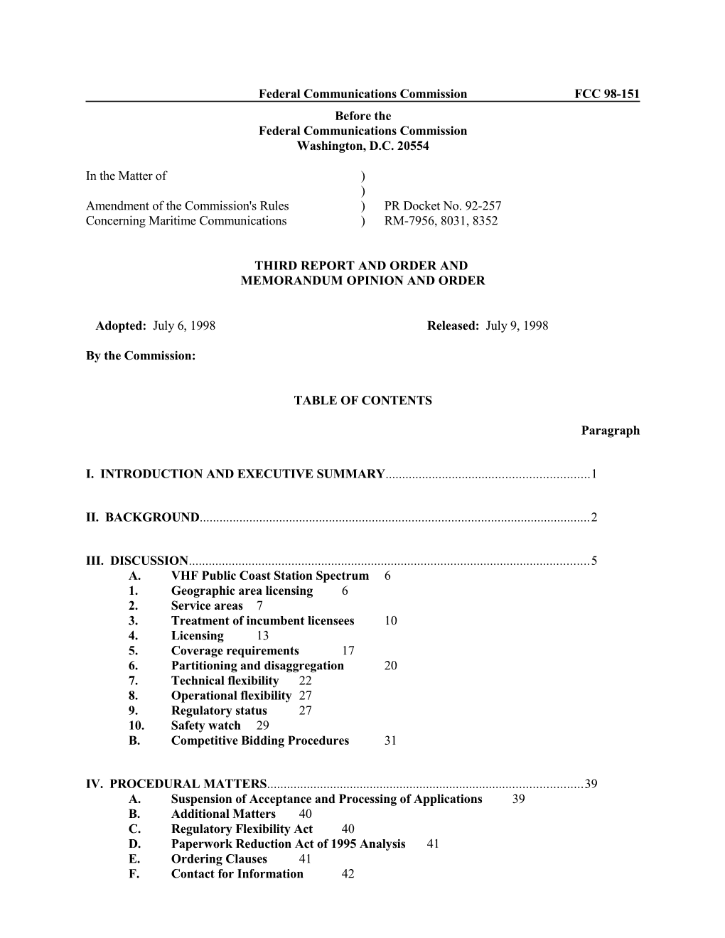 Federal Communications Commissionfcc 98-151