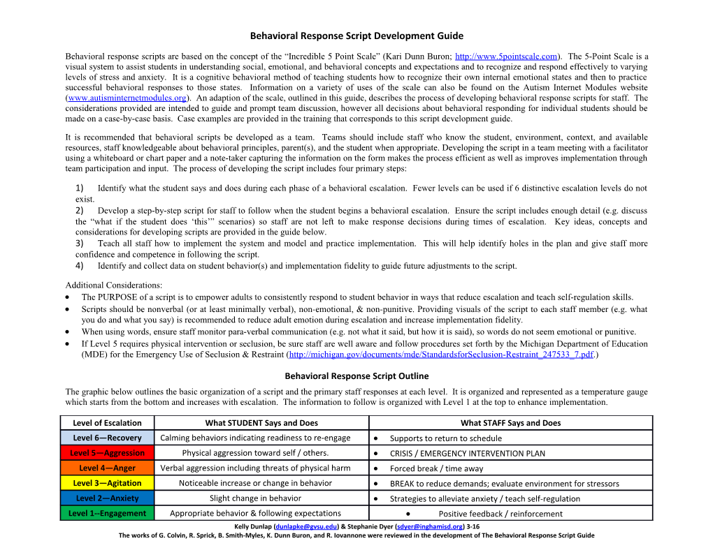 Behavioral Response Scriptdevelopment Guide