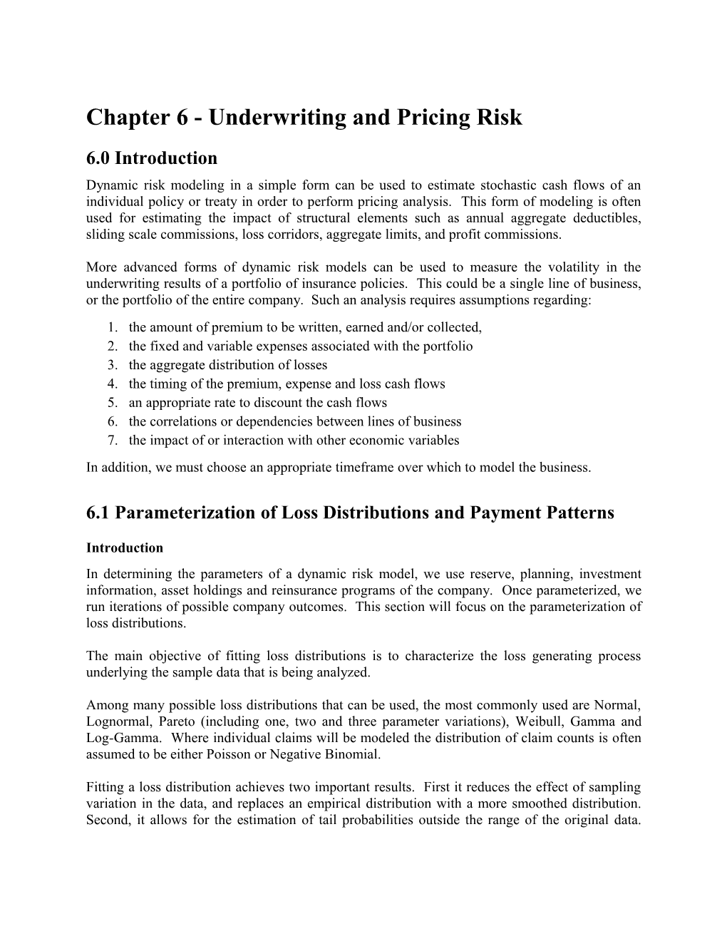 Chapter 6 - Underwriting and Pricing Risk