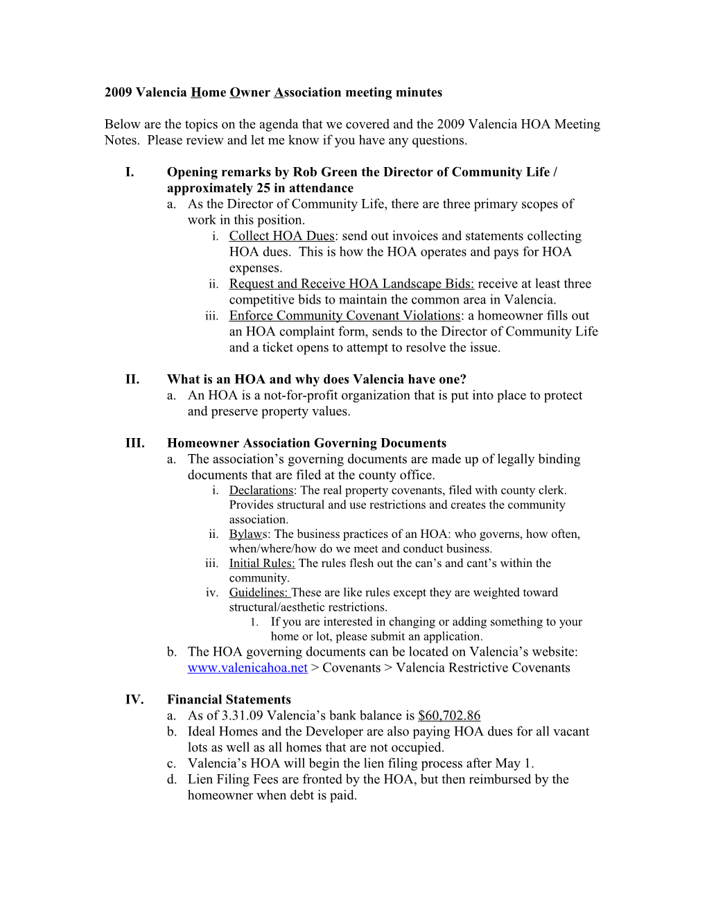 2007 Country Place HOA Meeting Minutes