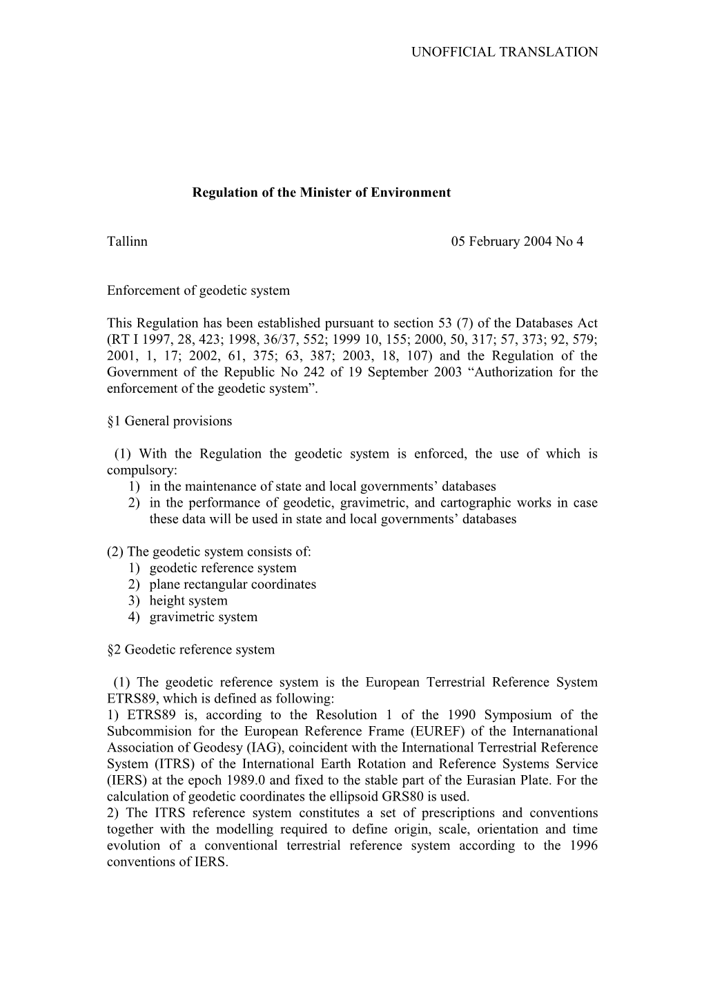 Regulation of the Minister of Environment