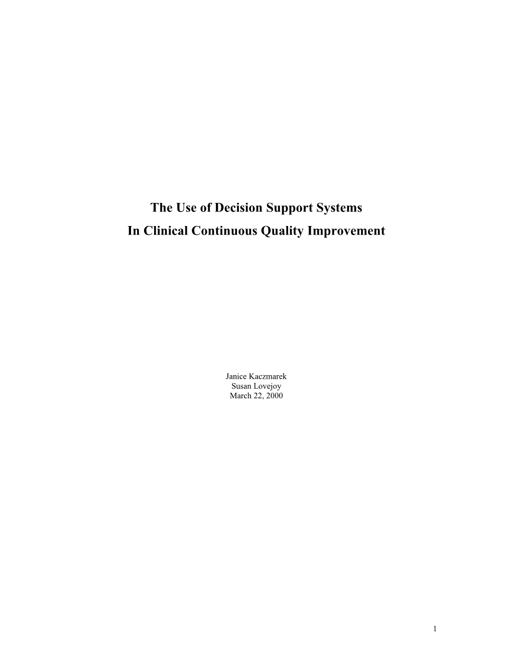 In Clinical Continuous Quality Improvement