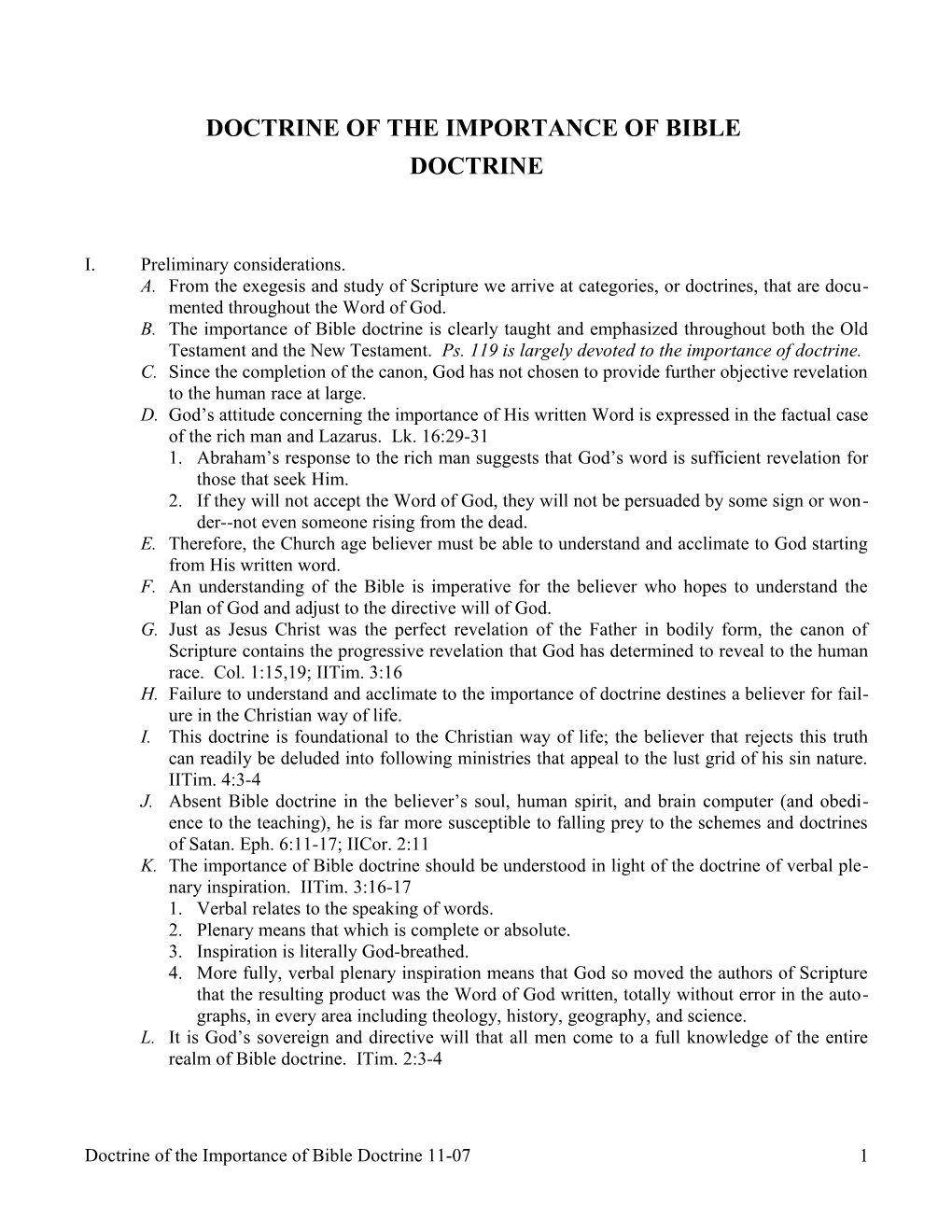 Doctrine of the Importance of Bible Doc-Trine