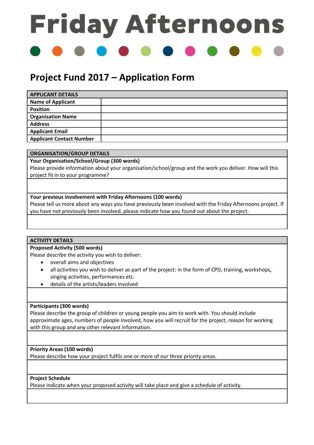 Project Fund 2017 Application Form