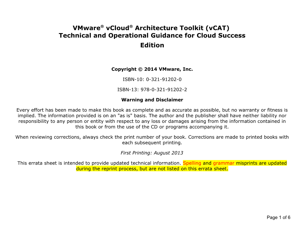 Vmware Vcloud Architecture Toolkit (Vcat) Errata