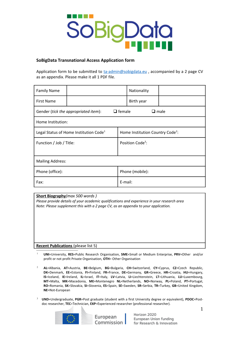 Sobigdata Transnational Access Application Form