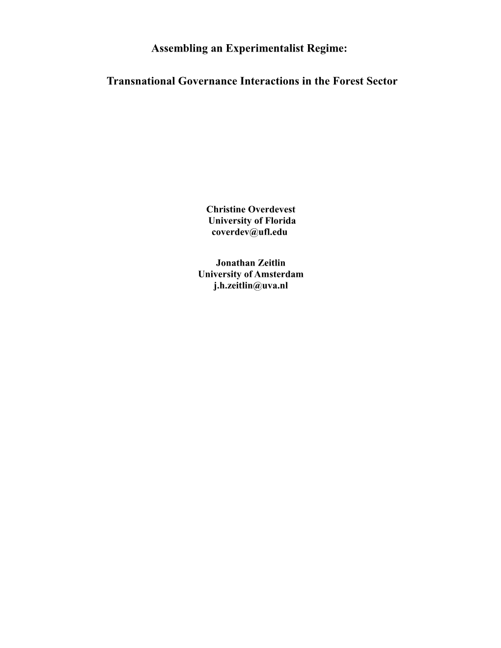 Assembling an Experimentalist Regime: Transnational Governance Interactions in the Forest